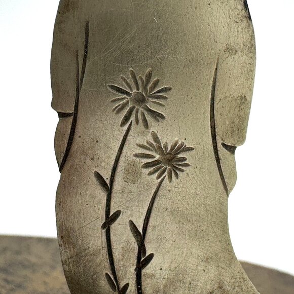 Metal Figurine Sculpture Of Girl With Flowers & Tree On Textured Base 5 Inches - Picture 4 of 13